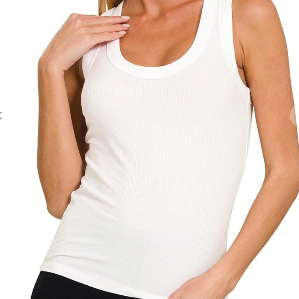 BB09 Ribbed Scoop Neck Tank - White - Picture 1 of 1